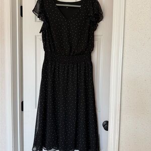 MSK Black Polka Dot Flutter Sleeve Midi Dress